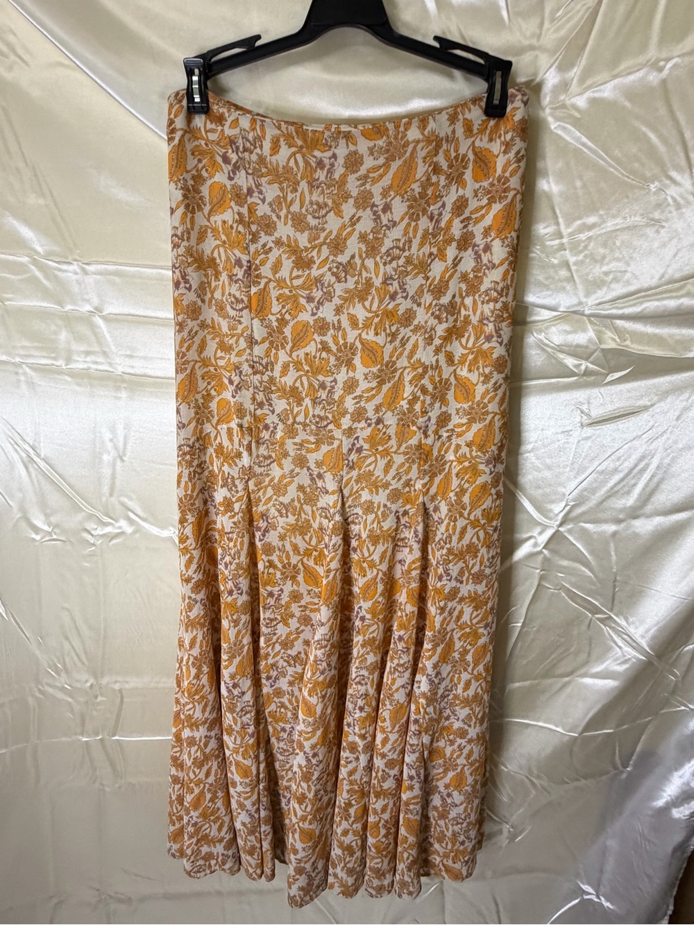 Free People XS Floral Maxi Skirt Mustard Cream Boho Flowy Cottagecore